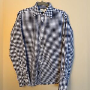 Thomas Pink Blue and White Checkered Men's Dress Shirt